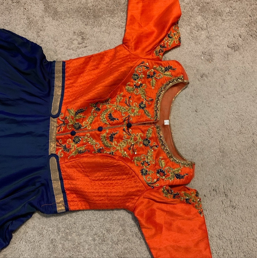 Orange and Blue Anarkali Suit